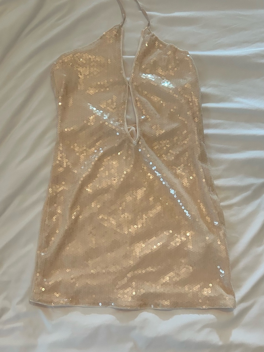 Missguided Champagne Sequin Halter Mini Dress